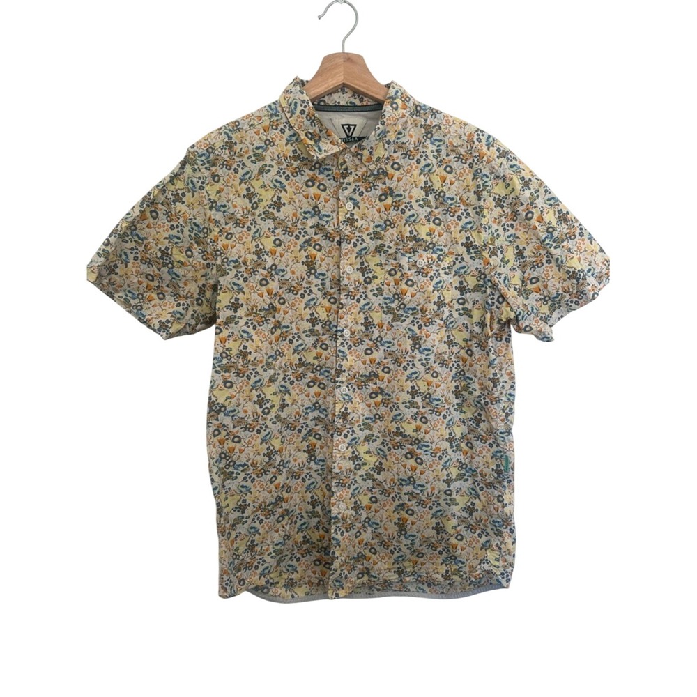 Vissla Men's Short-Sleeve Floral Button-Up Shirt - Yellow Floral